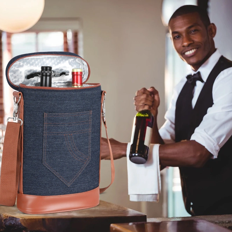 Luxury Denim Canvas Picnic Shoulder Strap Tote Wine Gift Cooler Bag