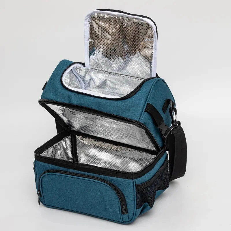 Heat Sealed Freezer Pack Lunch Bag Insulated Marine Thermal Cooler Bag Two Compartments with Tableware Holder