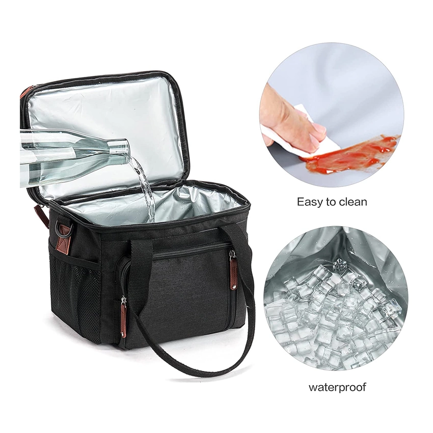 Double Compartment Lunch Bag Insulated Ice Cooler Tote Bags Reusable Water-Resistant Food Bag