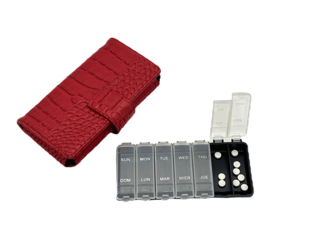 7 Days Pill Organizer in Wallet Weekly Medicine Travel Case with PU Leather Bag