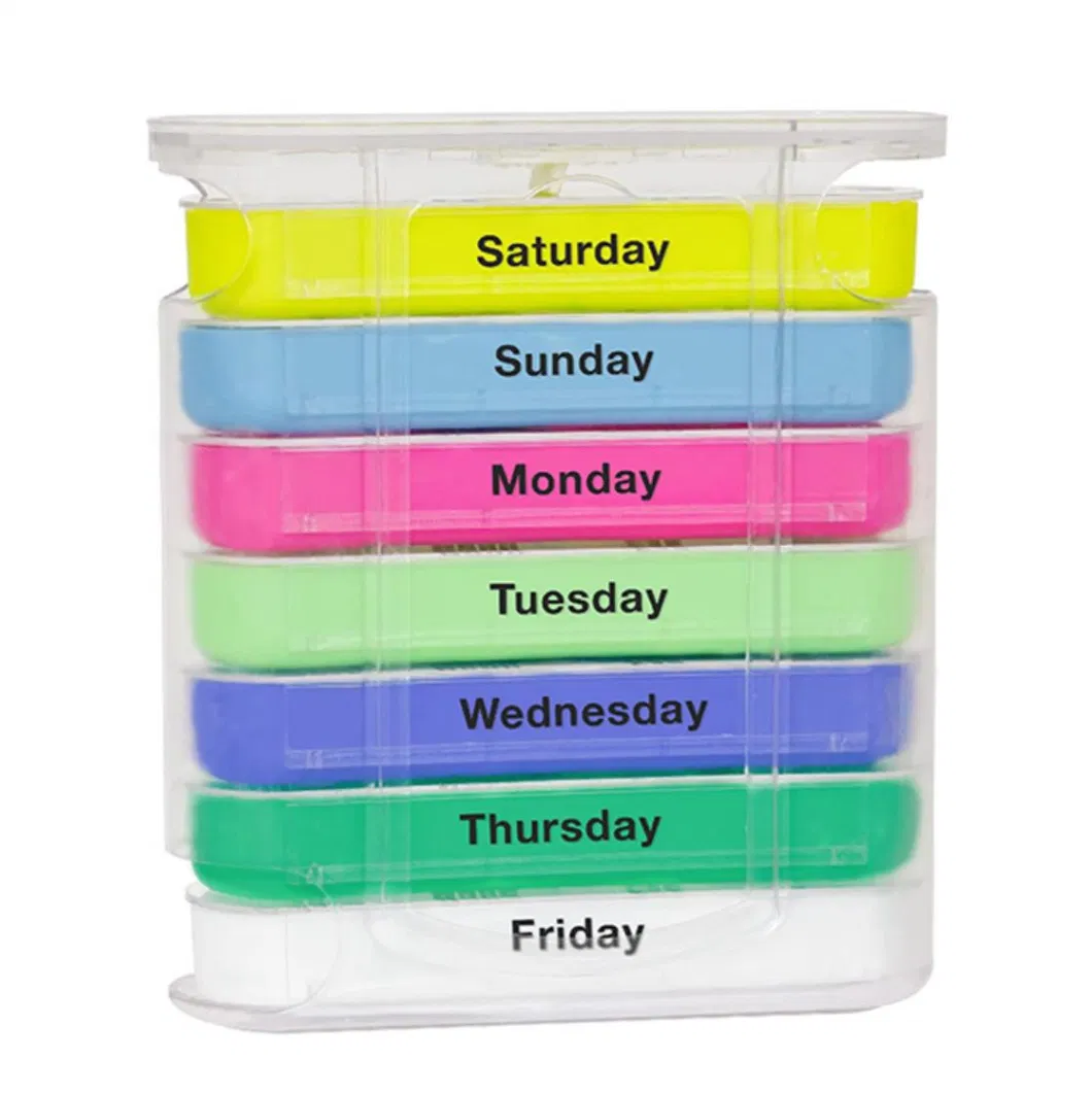 Sliding Pill Box Organizer Weekly Travel Pill Box 7 Day Pill Case Medicine Organizer for Vitamin