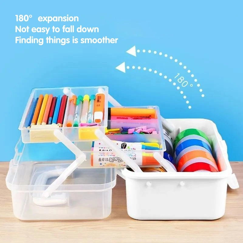 Three-Layer Multipurpose Storage Box Organizer Folding Tool Box/Art &amp; Crafts Case/Sewing Supplies Organizer/Medicine Box/Family First Aid Box with 2 Trays