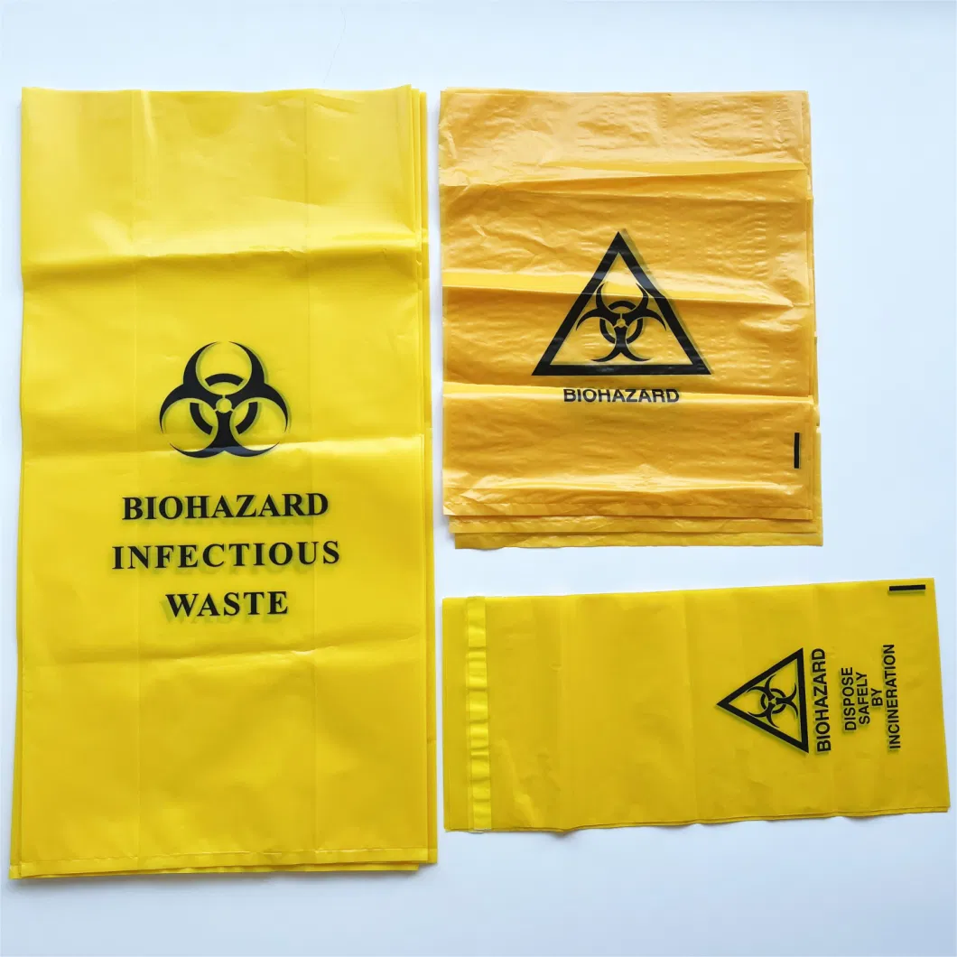 Biodegradable Black Red Yellow Biohazard Plastic Bags with Logo for Medical Waste