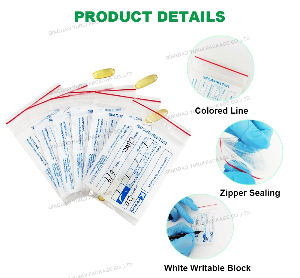 Custom Printed LDPE Small Medicine Zip Lock Plastic Pill Pouch Bags