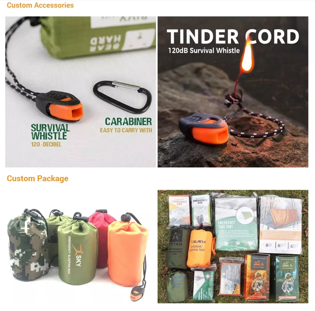 Factory Wholesale Orange/Green Lightweight Folding First Aid Kit Tear-Resistant Waterproof Aluminum Foil Emergency Suvival Bivy