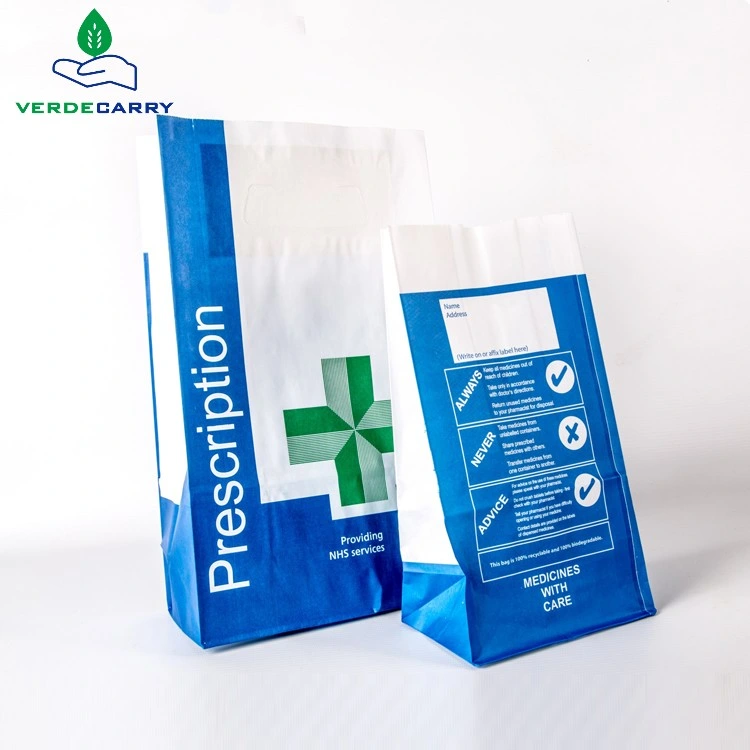 Custom Printed Logo Size Small Daily Pharmacy Counter Medical Sickness Sos White Kraft Paper Bags for Medicine