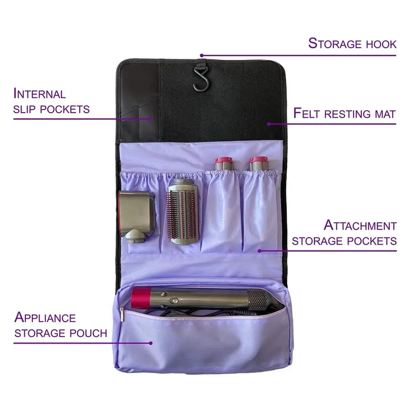 Hair Dryer Heat-Resistant Internal Heat-Resistant Mat Travel Storage Bag with Pockets Hanging Hook