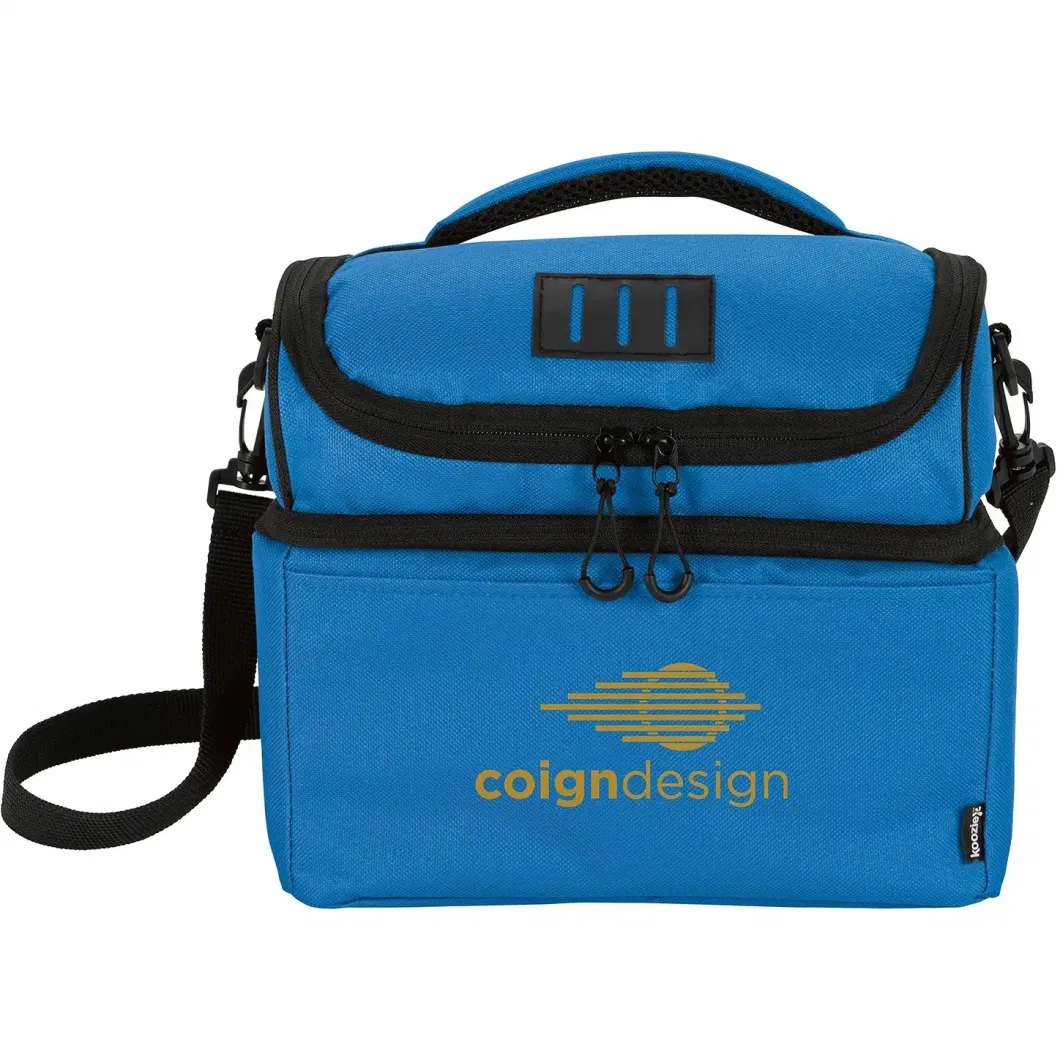 Custom Design Fitness Polyester Adults Double Decker Cooler Box 2 Dual Compartment Insulated Lunch Bag