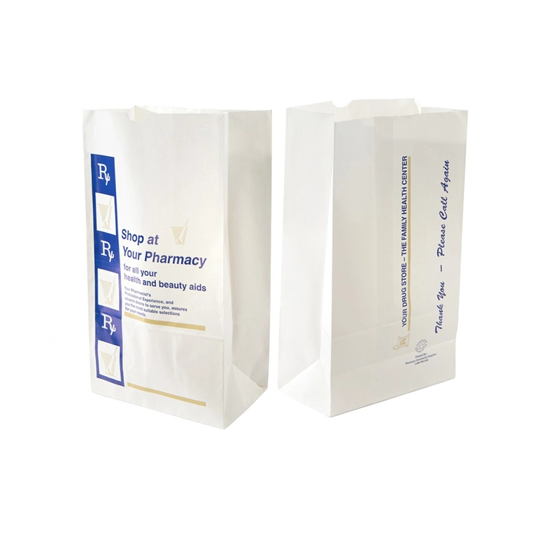 Custom Printed Logo Size Small Daily Pharmacy Counter Medical Sickness Sos White Kraft Paper Bags for Medicine