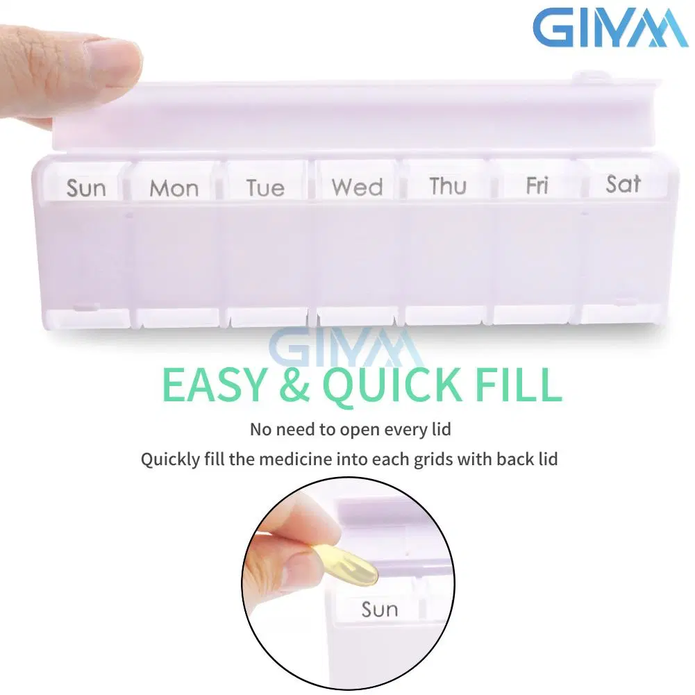 Weekly Pill Box 7 Day Pill Organizer, BPA Free Travel Daily Pill Case, Upgraded Removable Small Mini Pill Box, Pill Container Medicine Case for Pills/Vitamin