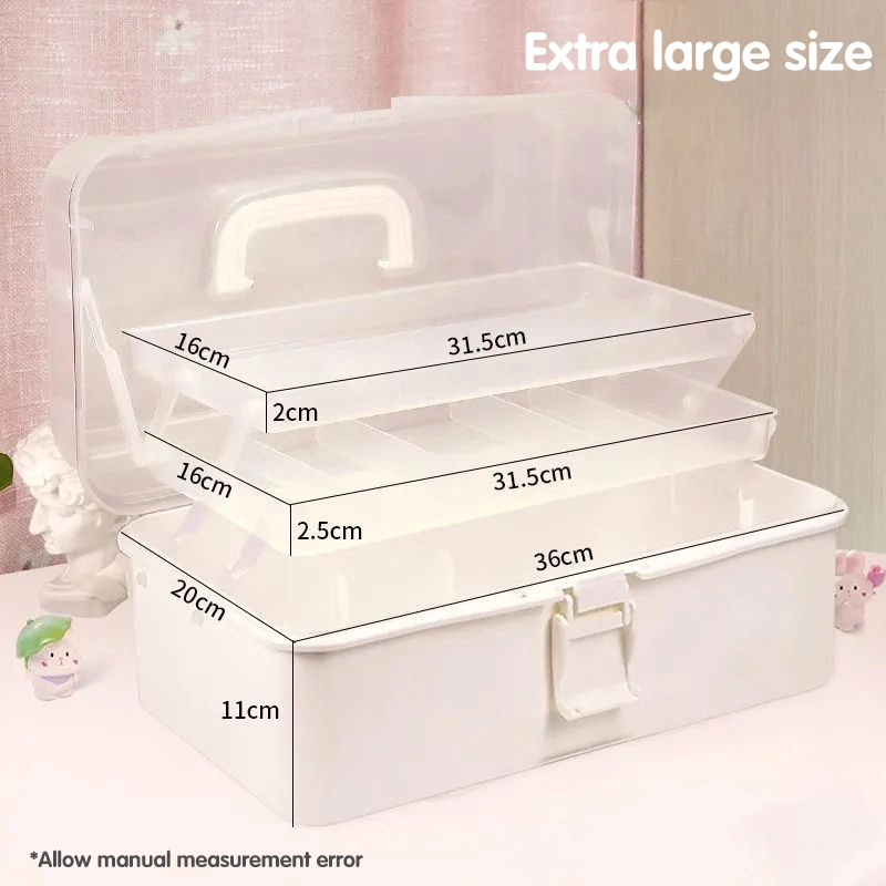 Three-Layer Multipurpose Storage Box Organizer Folding Tool Box/Art &amp; Crafts Case/Sewing Supplies Organizer/Medicine Box/Family First Aid Box with 2 Trays