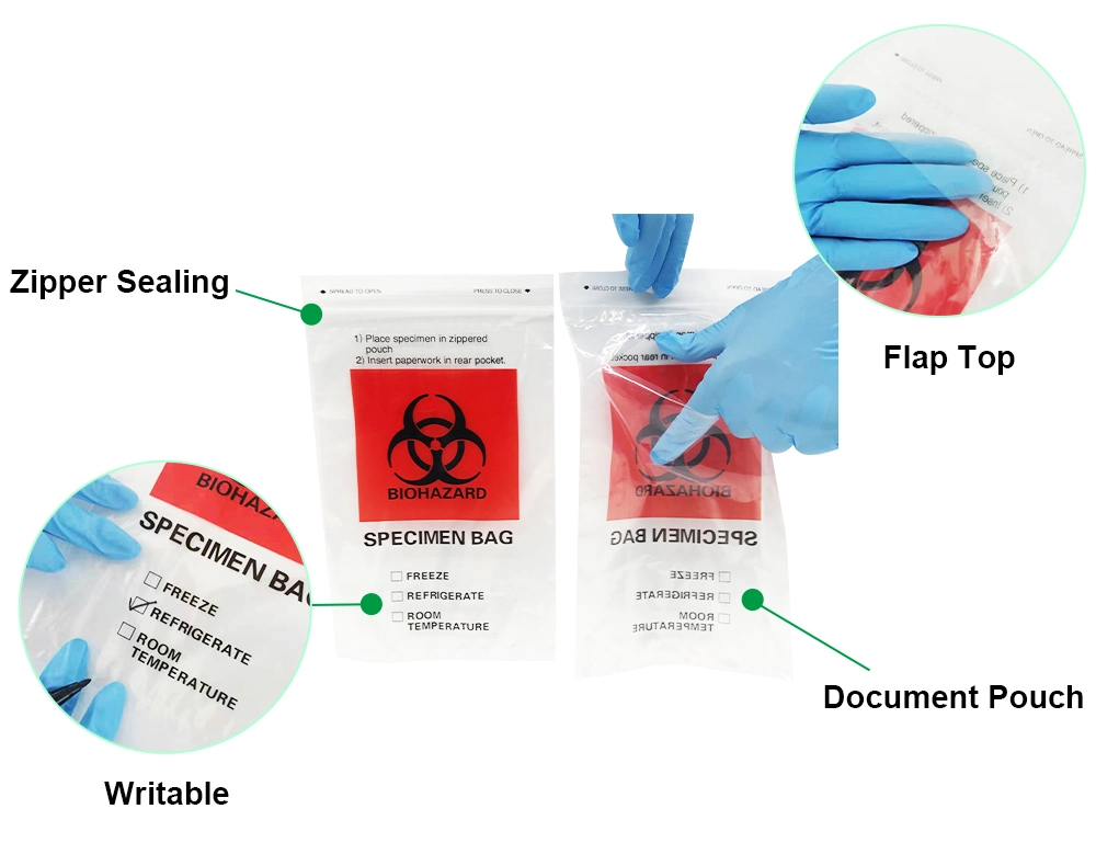 Lab Hospital Pathological Bag Medical Lab Zip Lock Seal Tape Transport Bio Hazard Specimen Bags