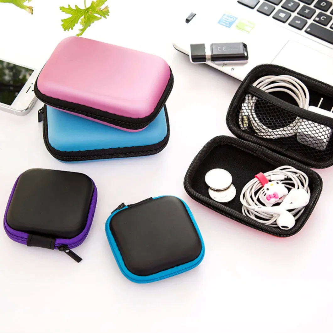 Custom Logo Portable EVA Zipper Earphone Organizer Cable Storage Box Carrying Case