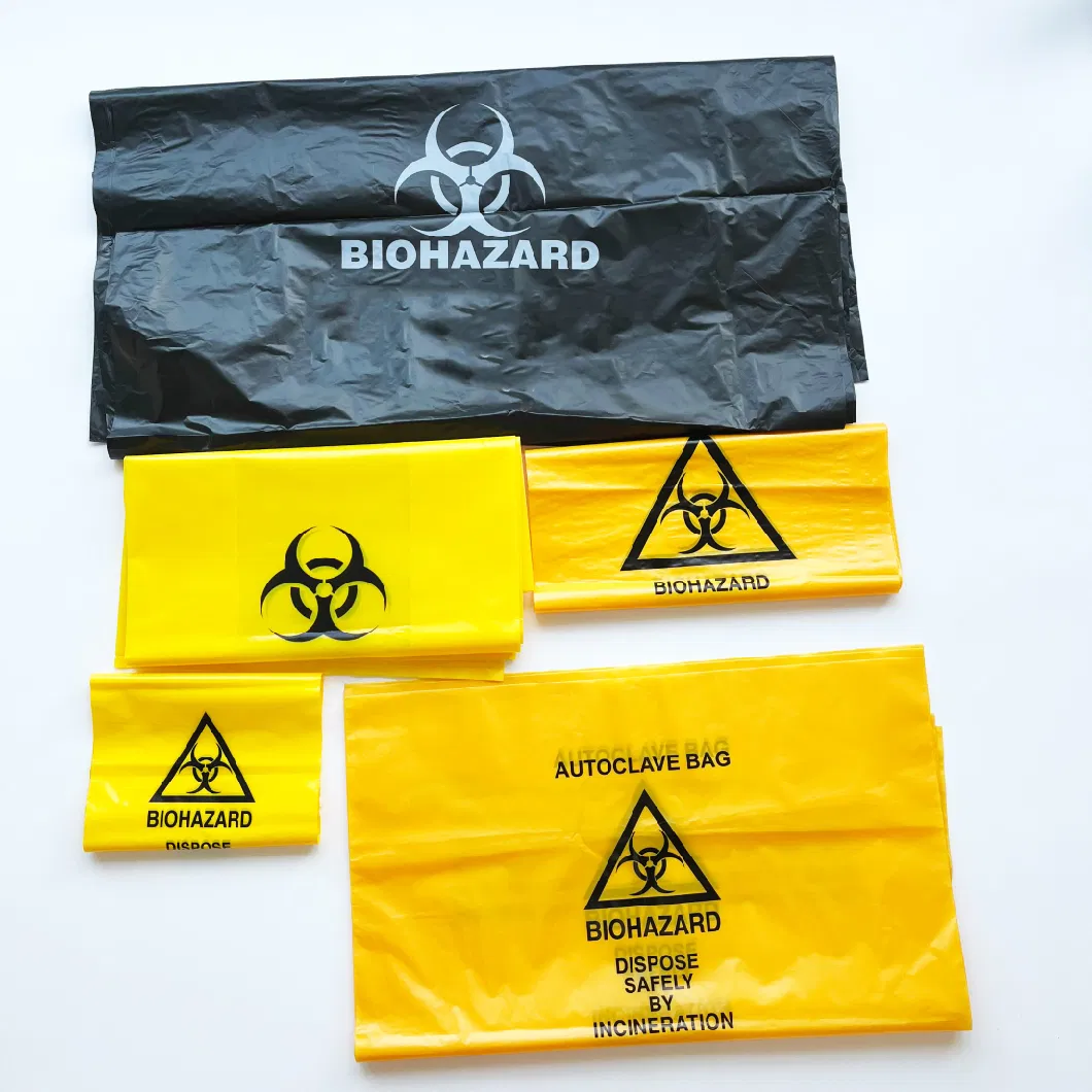 Black Red Yellow Biohazard Plastic Bag Disposable Bio Medical Waste Bag