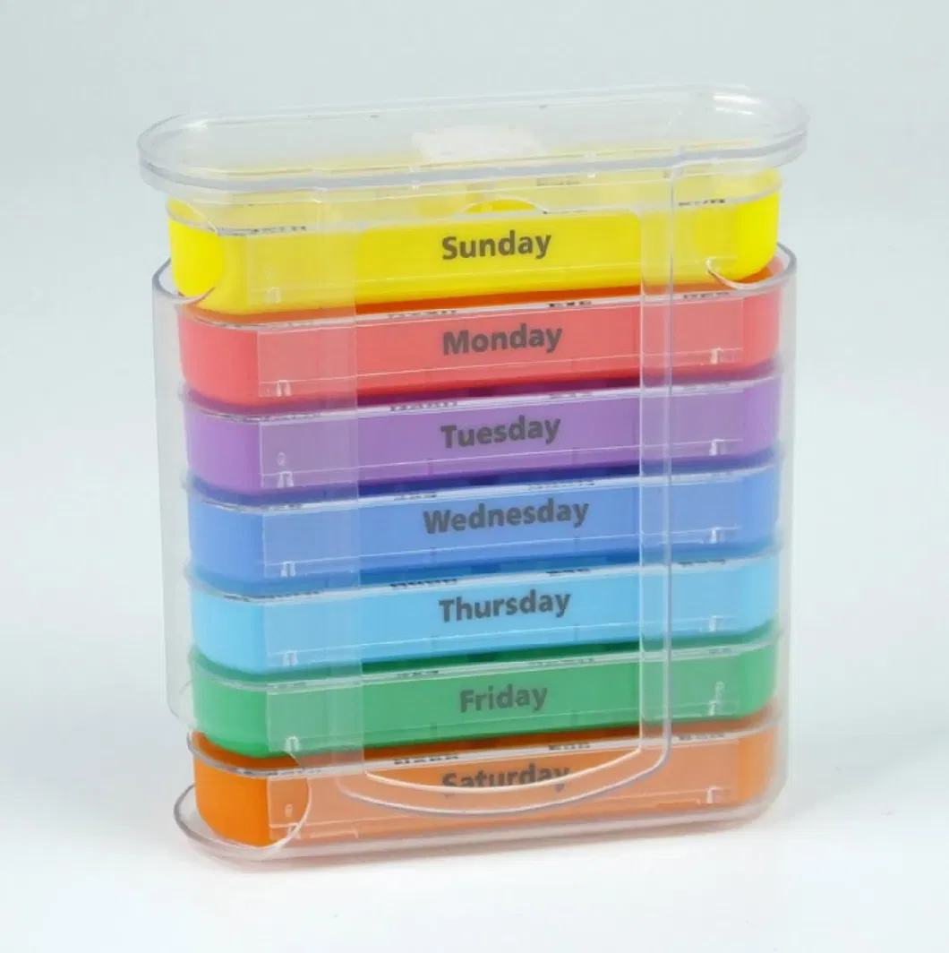 Sliding Pill Box Organizer Weekly Travel Pill Box 7 Day Pill Case Medicine Organizer for Vitamin