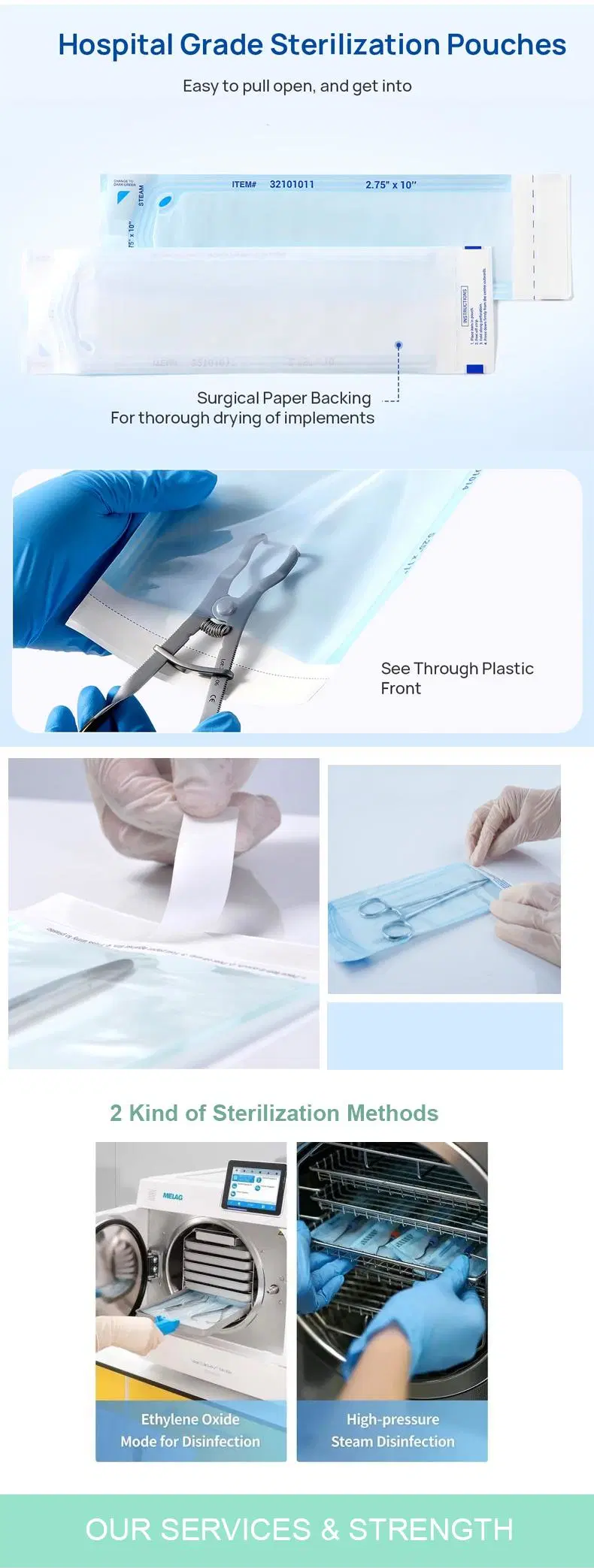 Self Sealing Sterilization Autoclave Pouches for Other Medical Consumable Packaging Disposable Salon Disinfection Tools Sterilization Pouches Sterilization Bags