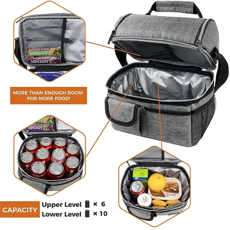 Dual Compartments Thermal Insulated Lunch Cooler Bag