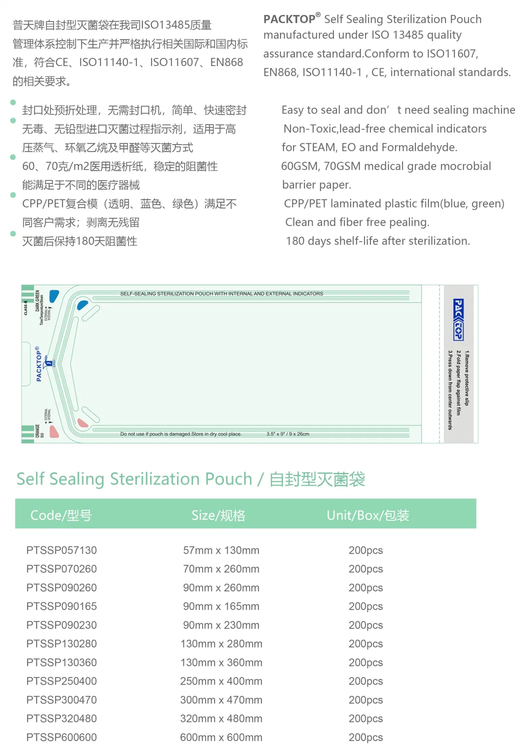 Medical Grade Self Sealing Sterilization Pouch