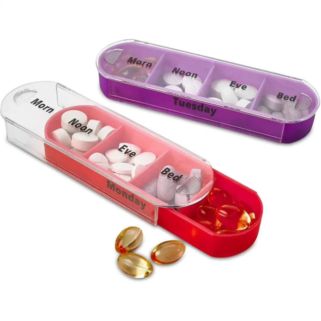 Sliding Pill Box Organizer Weekly Travel Pill Box 7 Day Pill Case Medicine Organizer for Vitamin