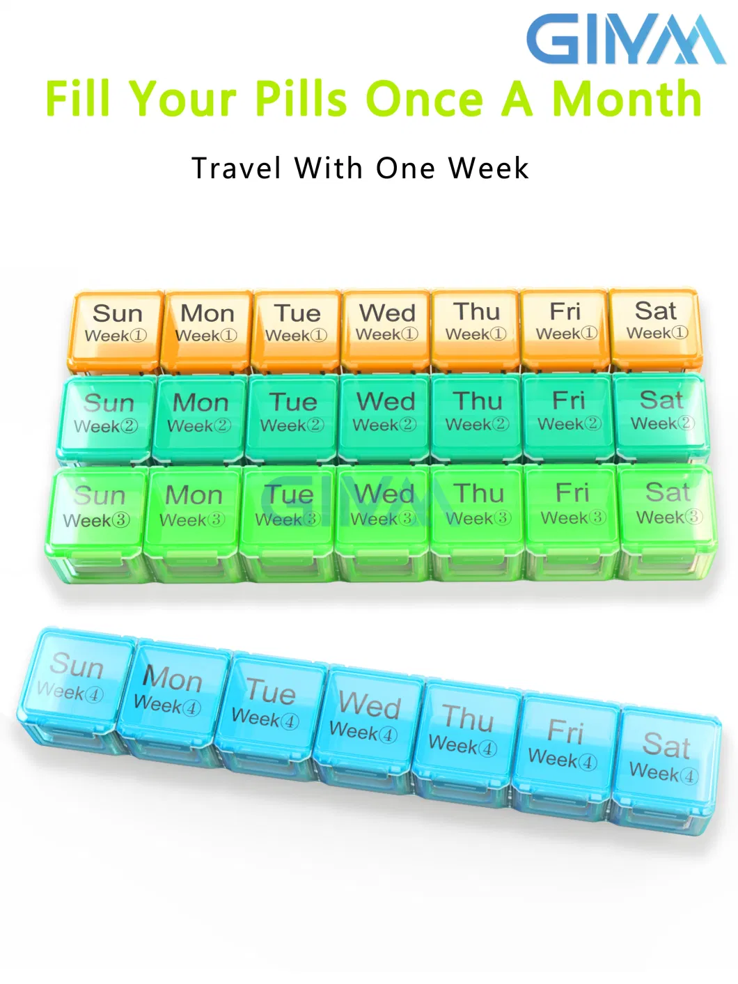 Monthly, 4 Weeks Pill Box, Large Pill Case 28 Day, Moisture-Proof One Month 30 Day Medicine Organizer Container for Vitamin, Supplements