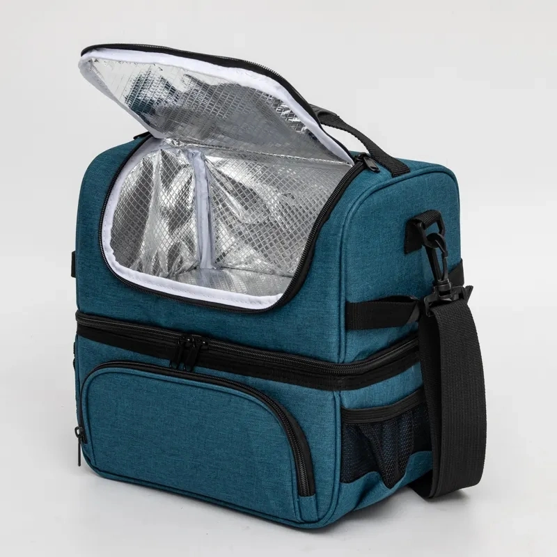 Heat Sealed Freezer Pack Lunch Bag Insulated Marine Thermal Cooler Bag Two Compartments with Tableware Holder