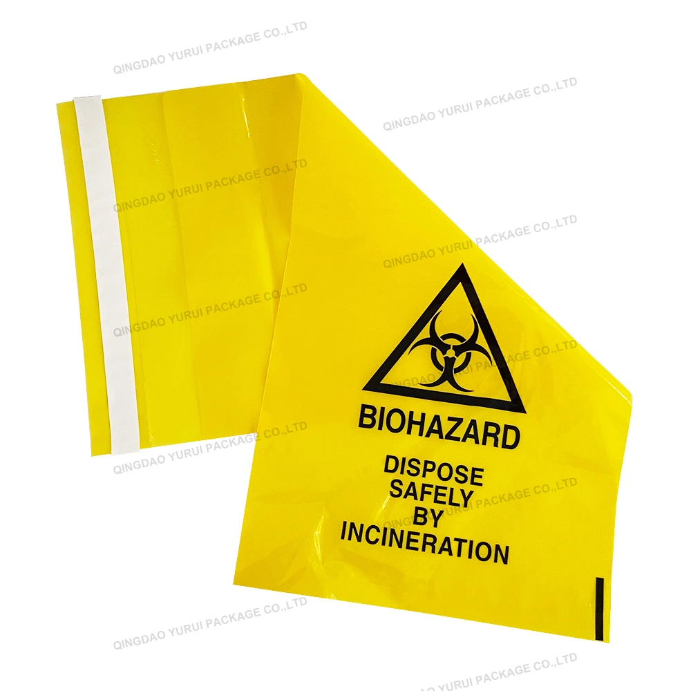 Clinical Medical Yellow, Red, Black Plastic Infectious Disposal Adhesive Biohazard Bag