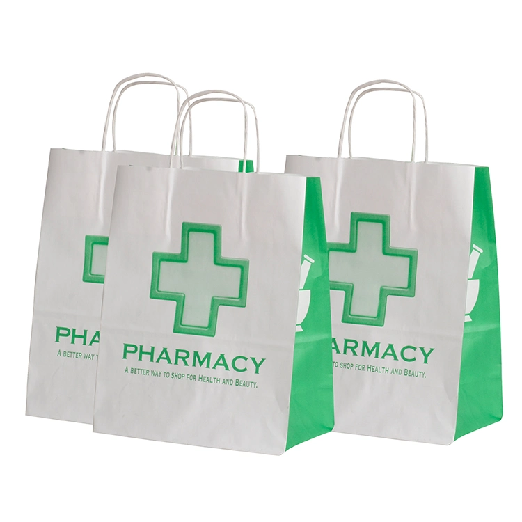 Custom Printed Logo Size Small Daily Pharmacy Counter Medical Sickness Sos White Kraft Paper Bags for Medicine