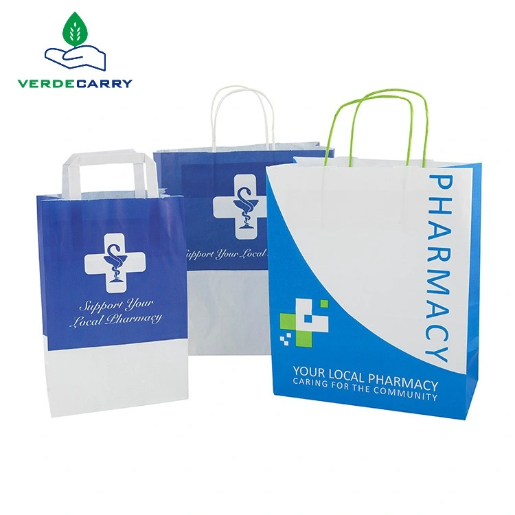 Custom Printed Logo Size Small Daily Pharmacy Counter Medical Sickness Sos White Kraft Paper Bags for Medicine