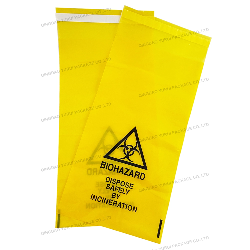 Clinical Medical Yellow, Red, Black Plastic Infectious Disposal Adhesive Biohazard Bag