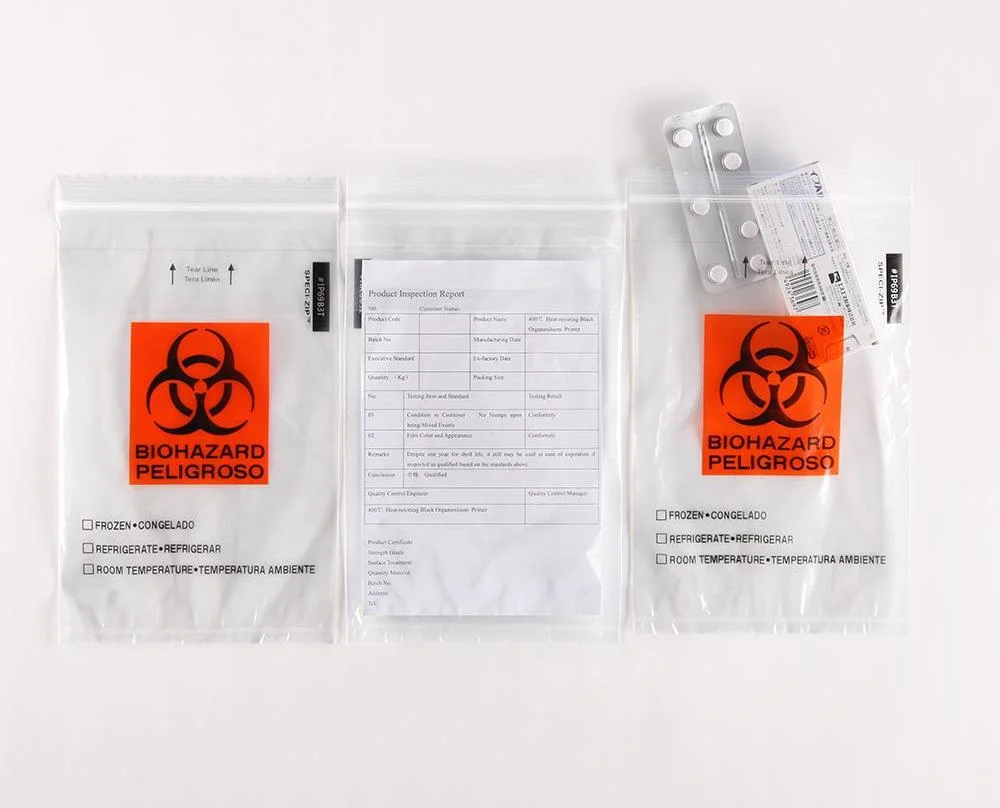 95kpa Medical Biohazard Bags Lab 95kpa Specimen Transport Bag with Pocket