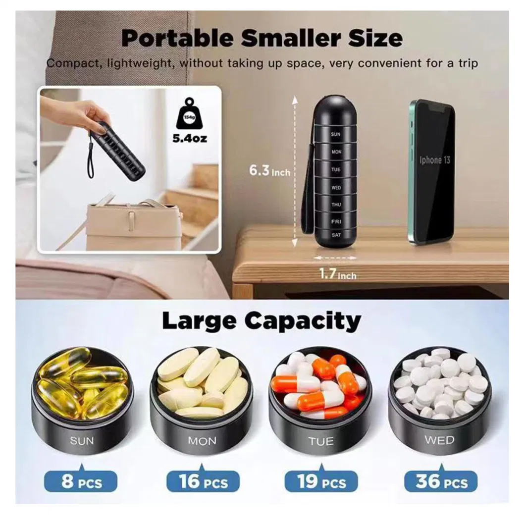 Custom Metal Pill Organizer Moisture-Proof Travel Weekly Pill Storage Box 7 Days Portable Medicine Case