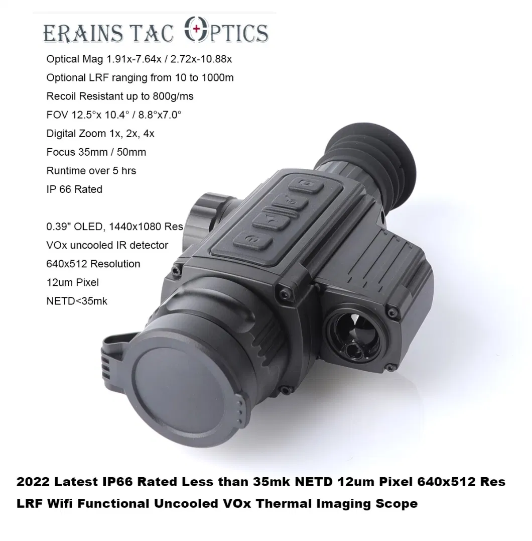 IP66 Rated Uncooled Fpa Vox Long Range Compact 640X512 IR Res 12um Pixel Hunting Thermal Imaging Monocular Night Vision Scope Lrf Weapon Reticle Thermal Sight