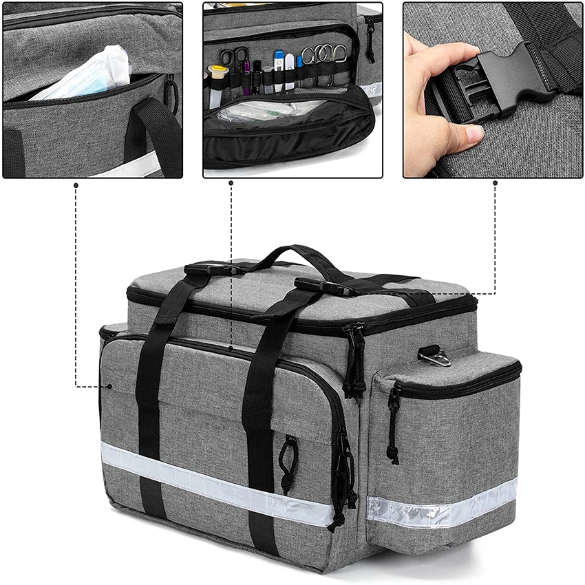 Emergency Responder Trauma Medical Kit Bag with Detachable Dividers and Top Buckles