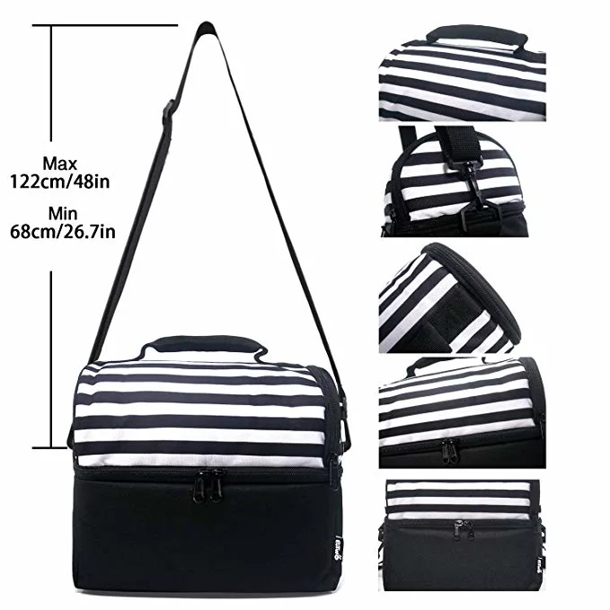 8L Custom Black Leakproof Insulated Double Compartment Lunch Bag Meal Prep Lunch Bag for Adults