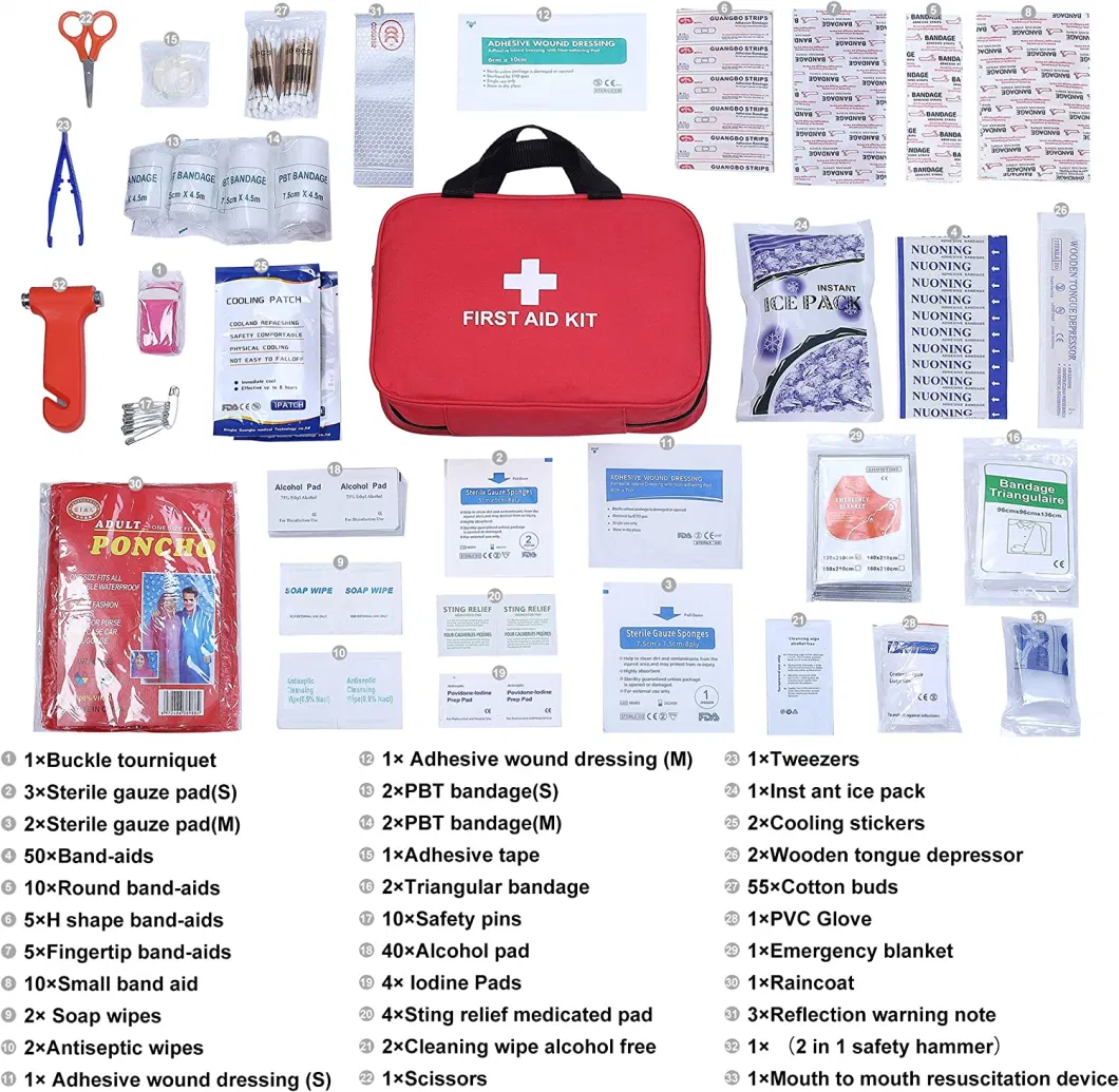 High Quality 142 PCS 298 Pieces Large Survival Kit and First Aid Kit for Outdoor Hiking Travel