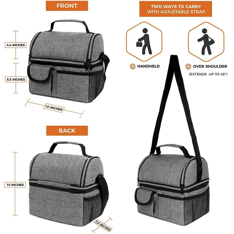 Dual Compartments Thermal Insulated Lunch Cooler Bag