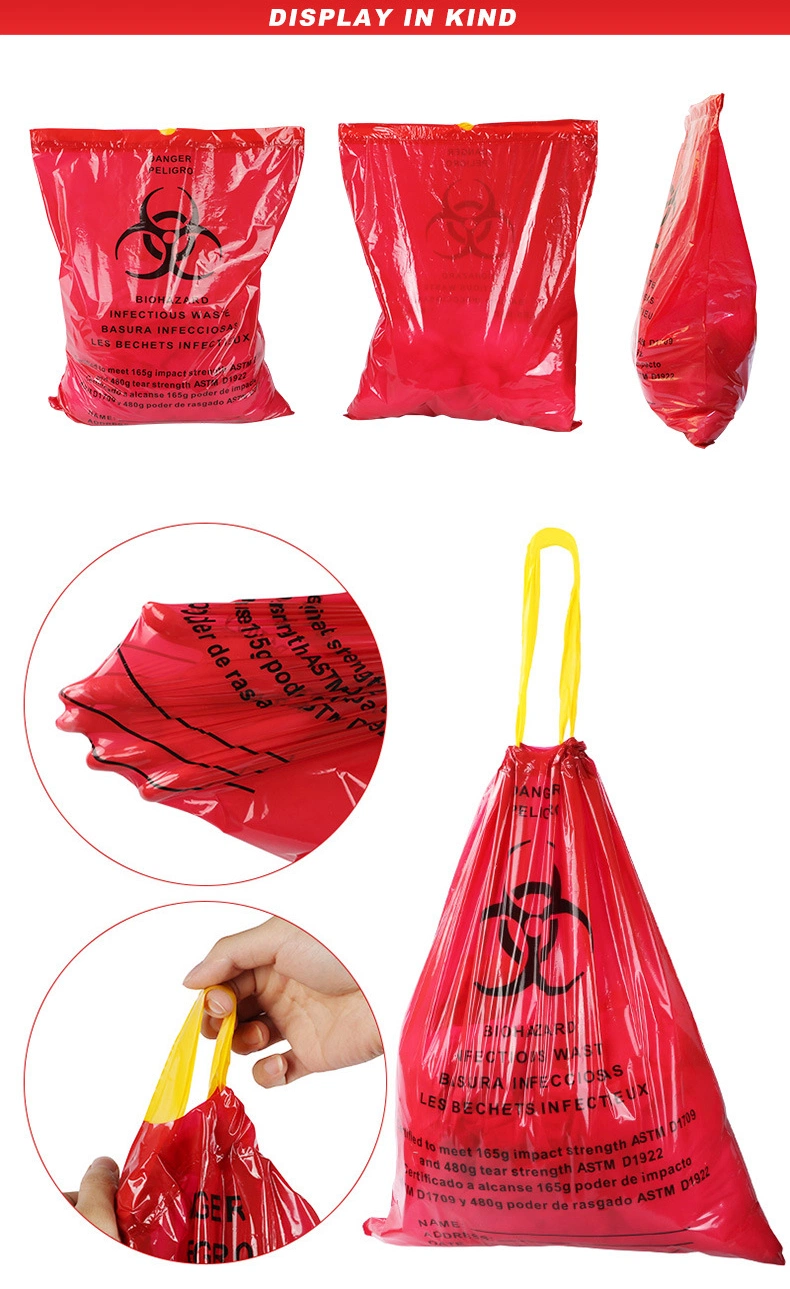 Large Capacity Customized Biohazard Drawstring Medical Garbage Bag Hospital Waste Bag