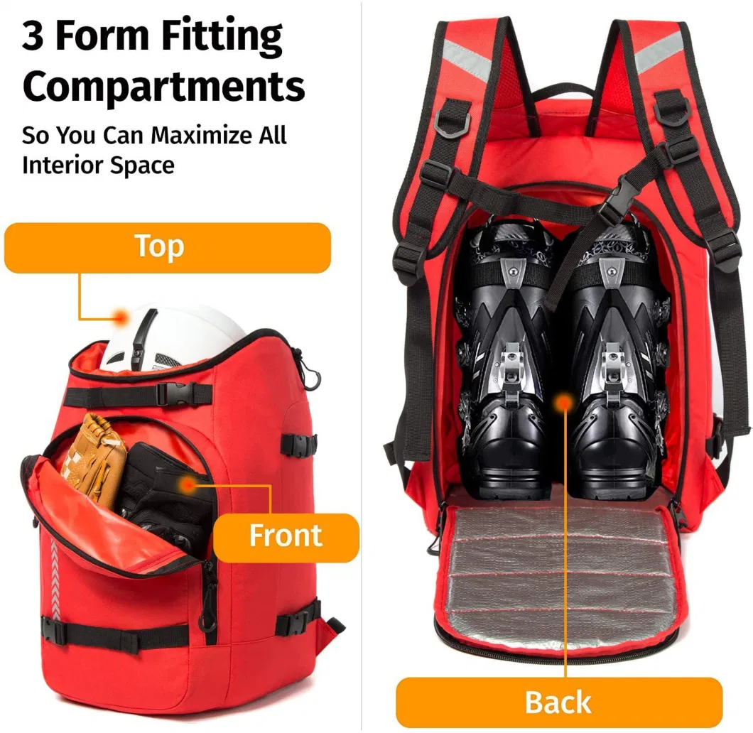 50L Waterproof Ski Boot Bag Backpack for Young Men and Women