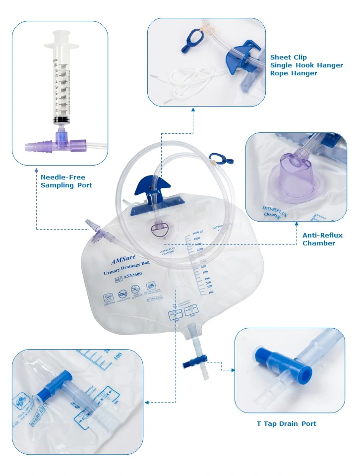 Disposable Medical Equipment Urine Bag with Cross Valve