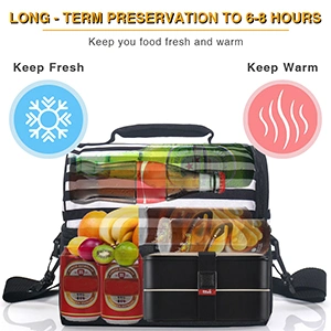 8L Custom Black Leakproof Insulated Double Compartment Lunch Bag Meal Prep Lunch Bag for Adults