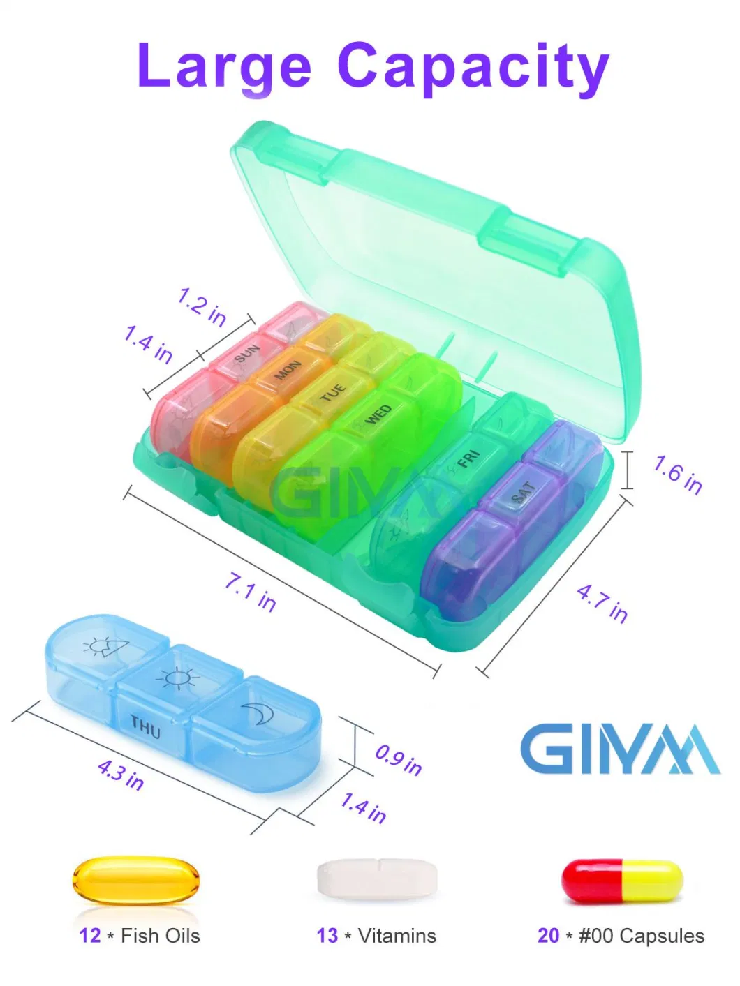 Weekly Pill Organizer 3 Times a Day Arthritis Friendly