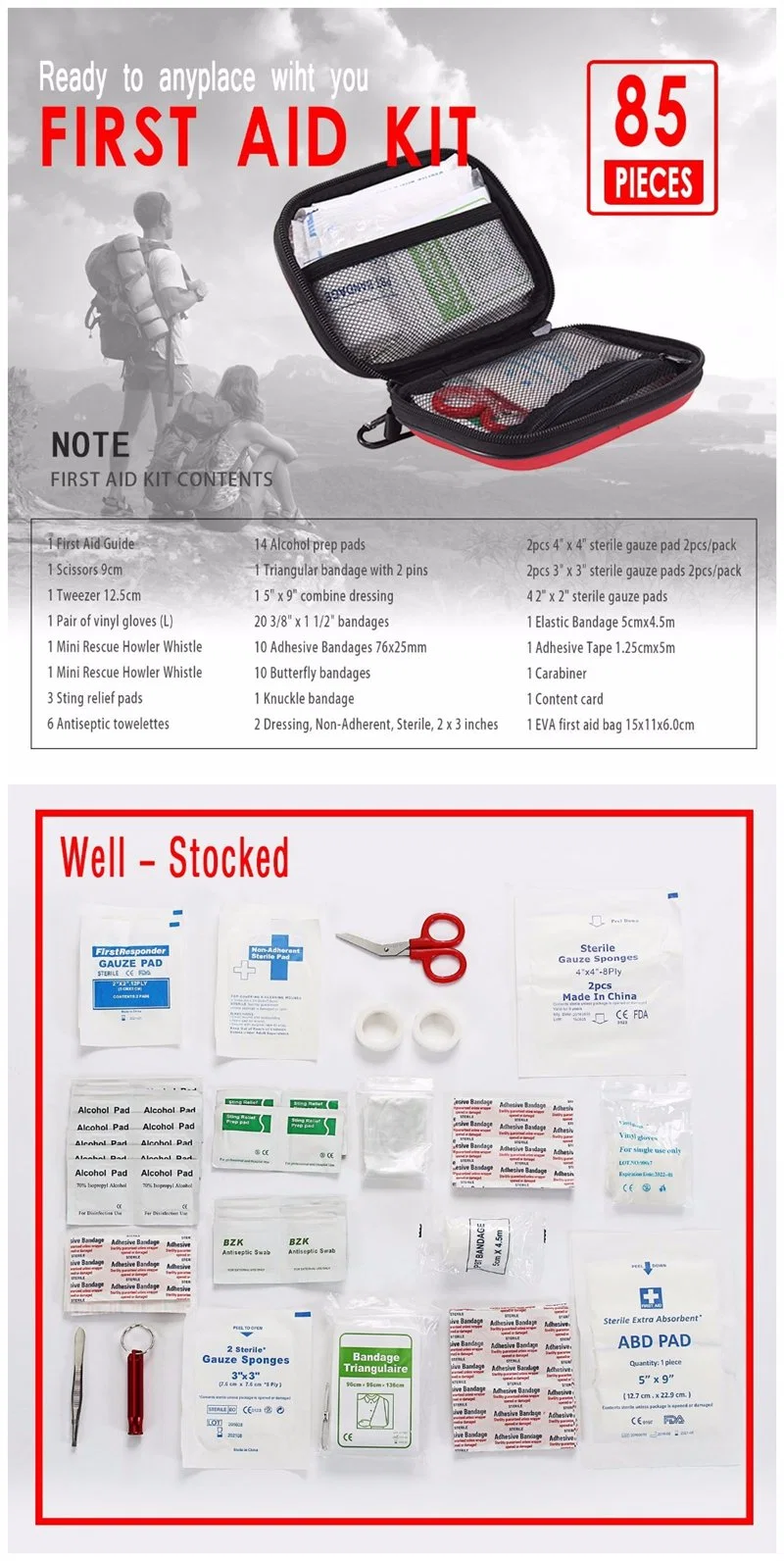 Medical Travel 85PCS Camping Emergency Kit EVA First Aid Kit