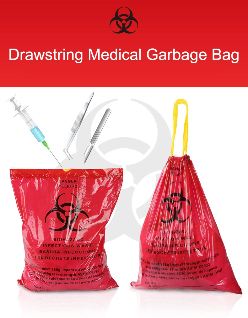 Large Capacity Customized Biohazard Drawstring Medical Garbage Bag Hospital Waste Bag