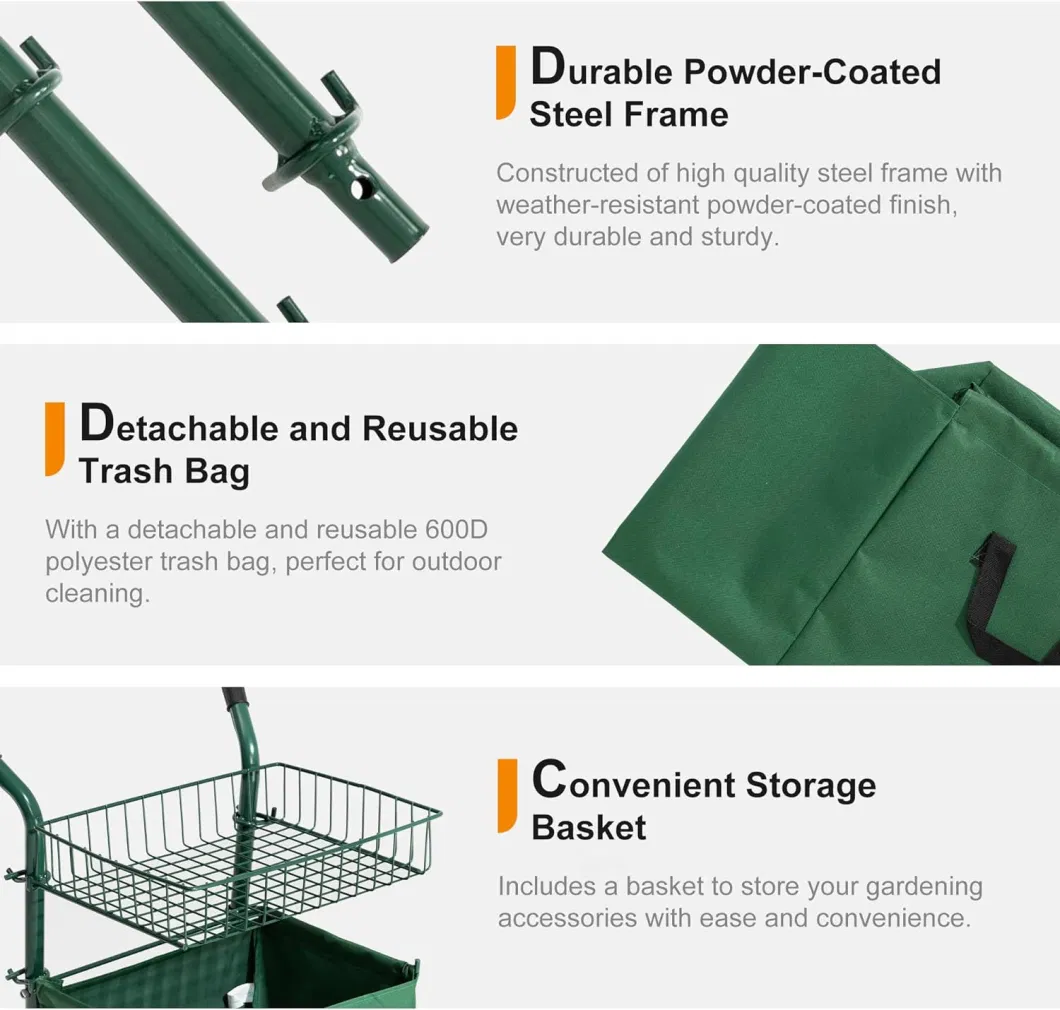 Lawn Leaf Collection Bag Outdoor Camping Garden Cart with Detachable Trash Bag