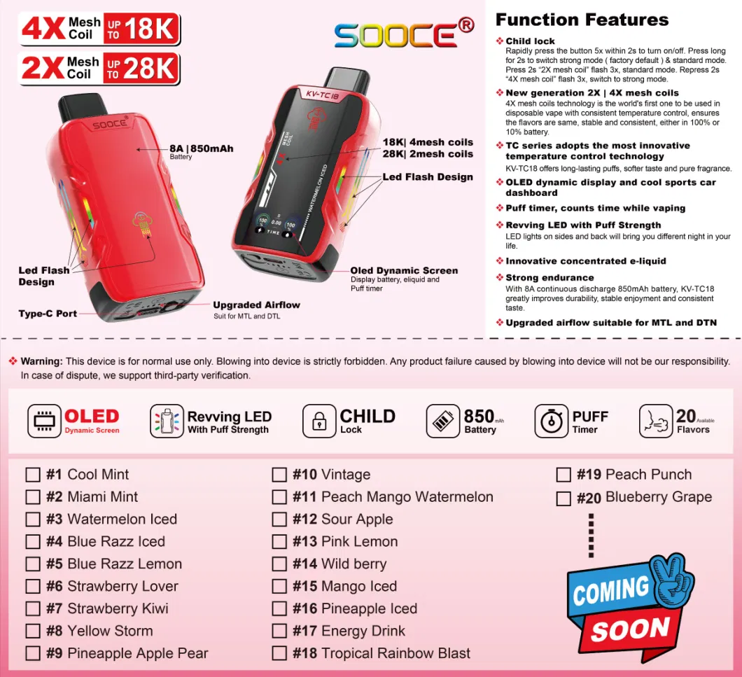 Discover Vaping Excellence with The Sooce Kv-Tc18K 18000puffs