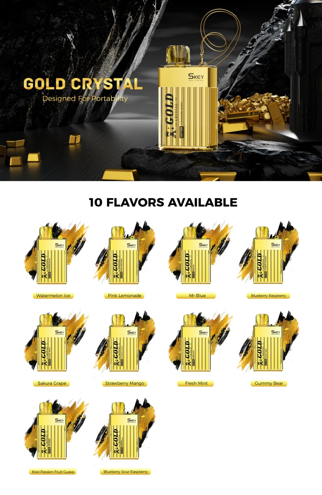 2023 Hot Selling Best Disposable Vape UK 600 Puffs 2ml Gold Crystal Bar Wholesale I Vape