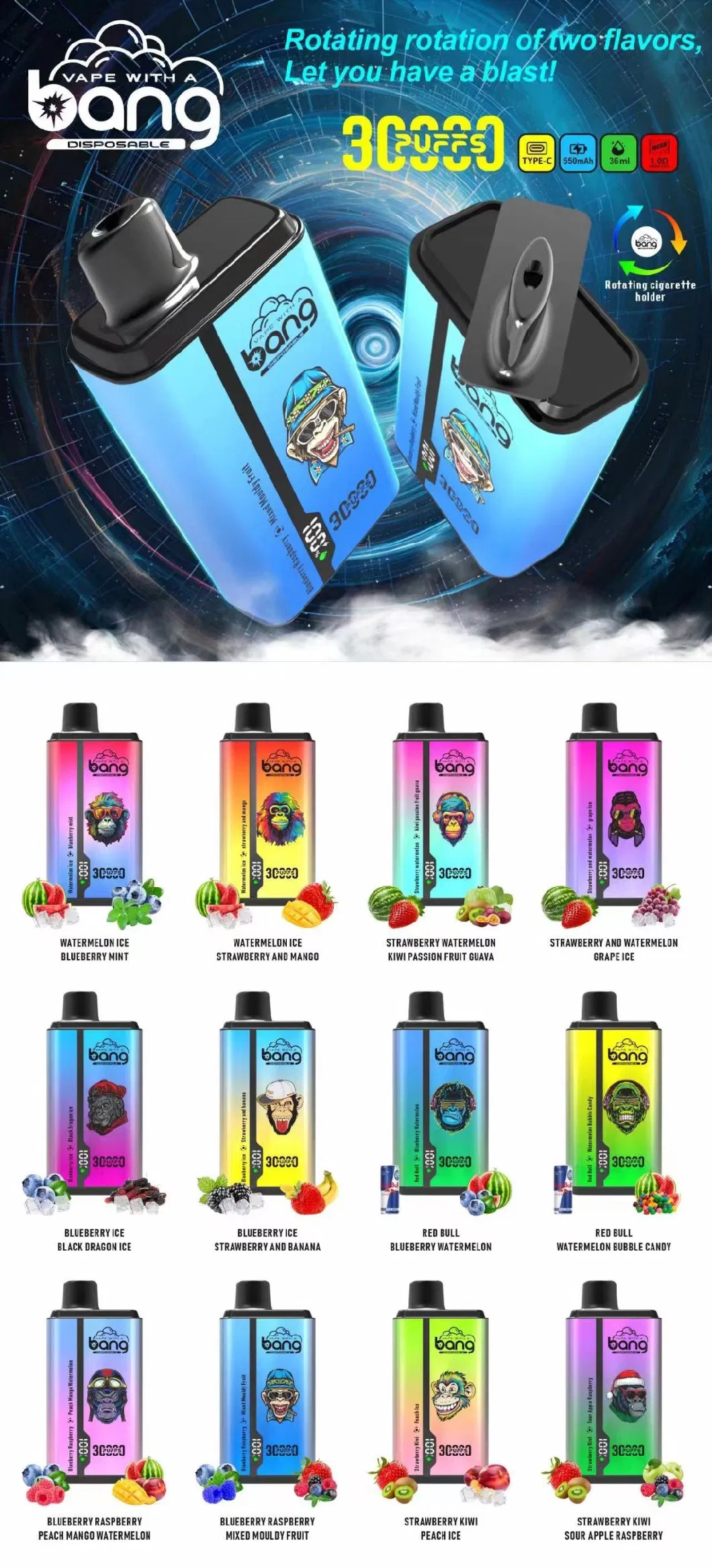 Bang 30000 Puff Double Flavors Smoke Shop Near Me Original Factory Bar Geek Ultra Pulse Disposable Vapes Plus 30K Puffs Filled OEM ODM Available Vape