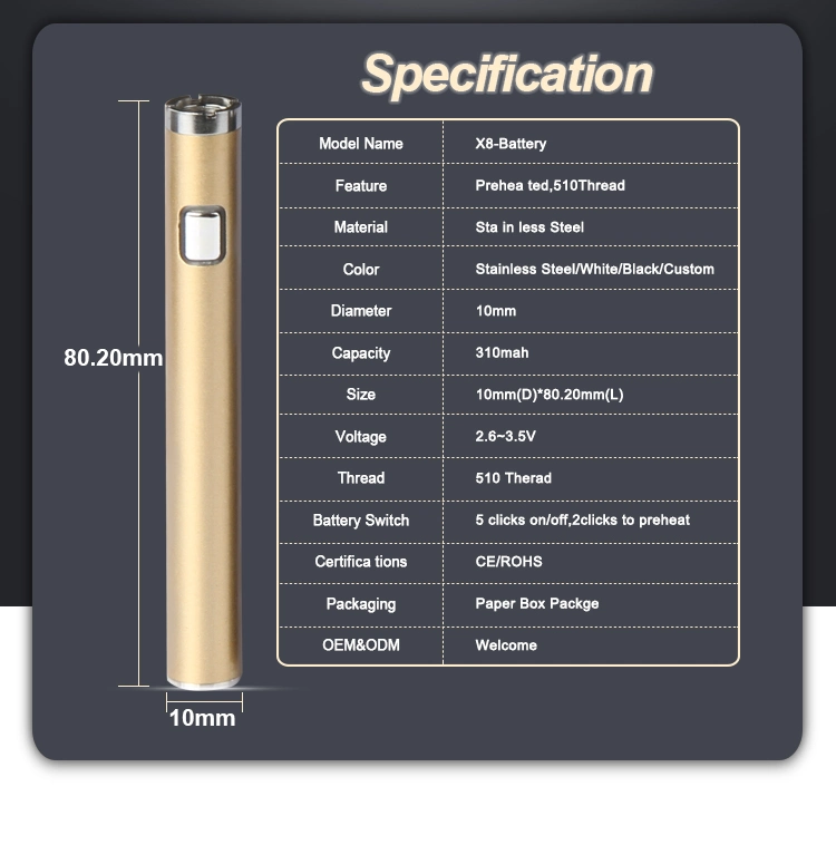 Preheat Function EGO Battery with Variable Voltage 350mAh Vape Pen LED Battery Cookie S Auto Draw Battery 510 OEM