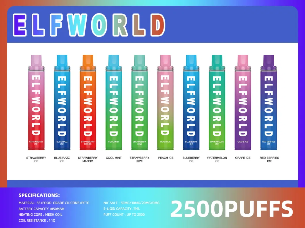 Elf World OEM Vape Kubik Vape 2500 Esco Bar Disposable Vape 2500 Puff Disposable Vape 3500-4500 Puff 2500 Puff Random Tornado E-Cigarette 5%2%0%Nic