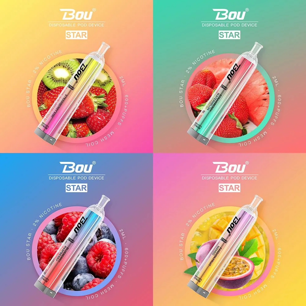 2023 New Coming Mesh Coil Bou Star Multiple Fruity Flavors 600 Puffs 2% Nicotine Disposable Vape Pen